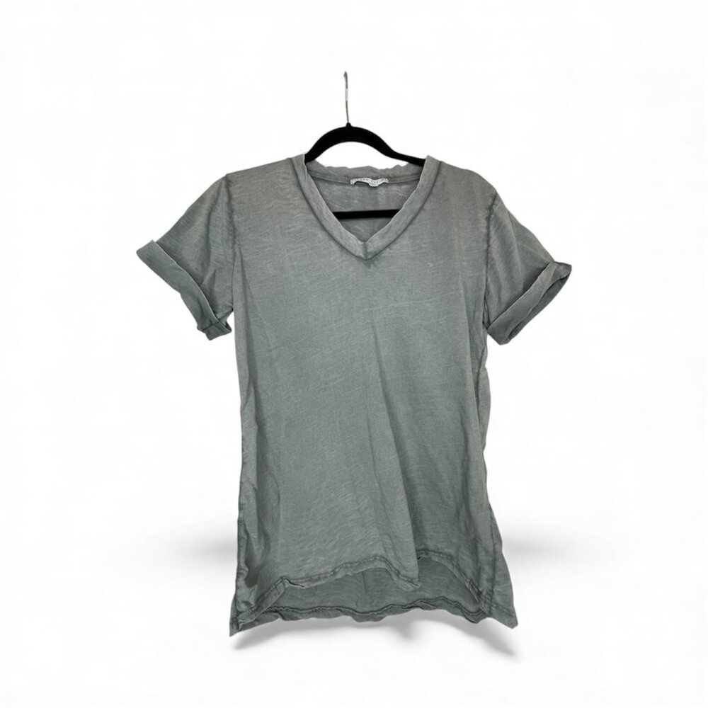 Tempo Paris Medium/Large Grey Blue Shirt Distressed Worn Short Sleeves